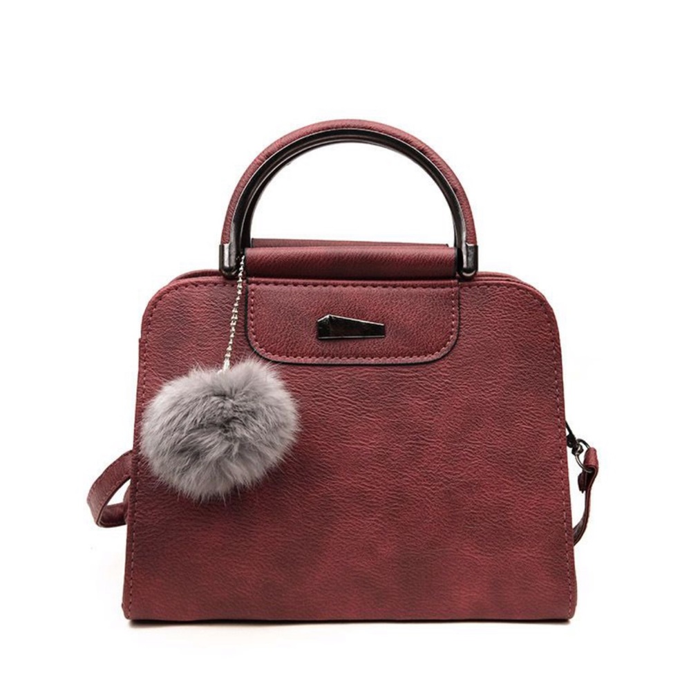 Burgundy Pom Pom bag